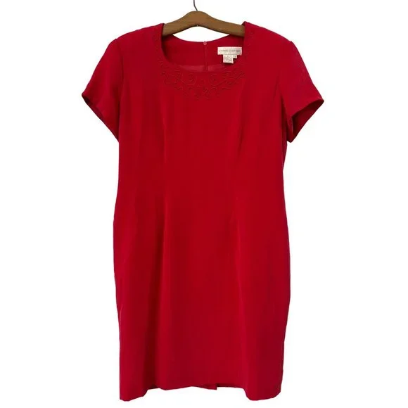 Casual Corner Dresses | Casual Corner Red 100% Silk Dress Womens 14 Lined Shoulder Pads Office Work | Color: Red | Size: 14 | Thefinerie's Closet